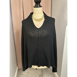 EUC Eileen Fisher Black Ribbed Organic Linen Cotton Asymmetric One Size Poncho